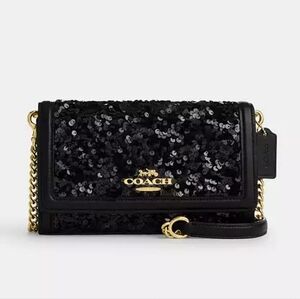 COACH Sequined Crossbody Purse Black Gold EXCLUSIVE
